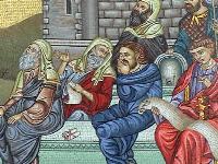 Close up of the mosaic of the crowd St.Paul was preaching.